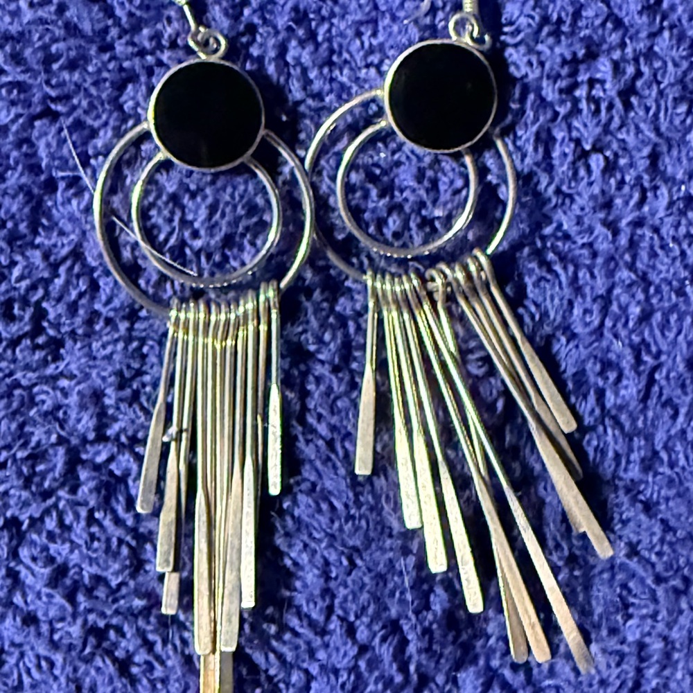 Silver and Black Dangle Earrings